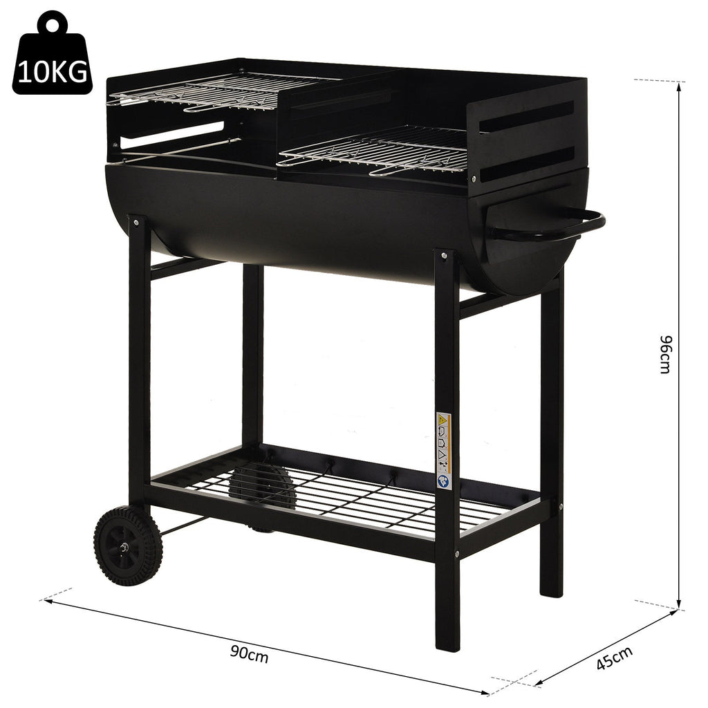 Outsunny Steel 2-Grill Charcoal BBQ w/ Wheels Black - SGP Garden Ltd