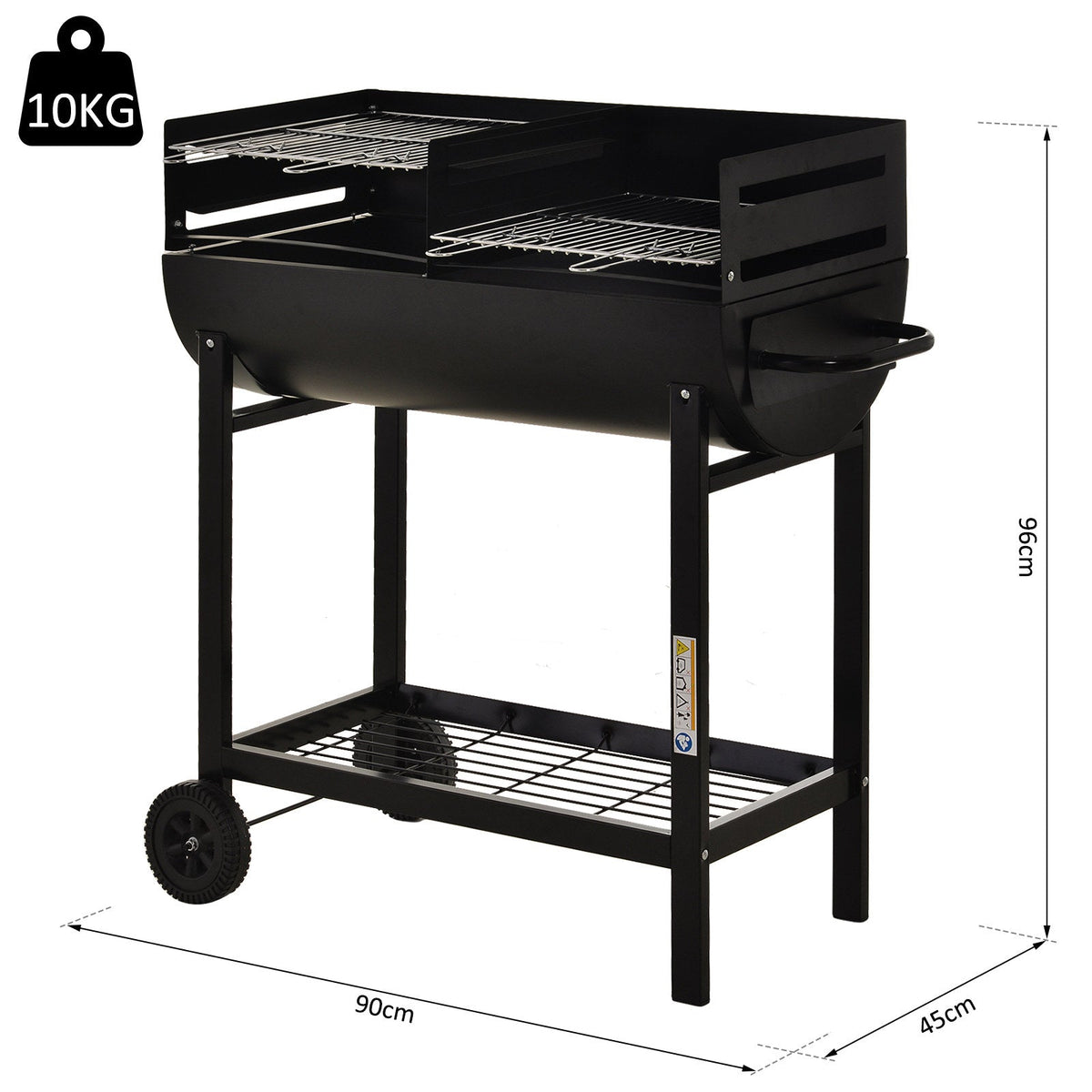 Outsunny Steel 2-Grill Charcoal BBQ w/ Wheels Black - SGP Garden Ltd