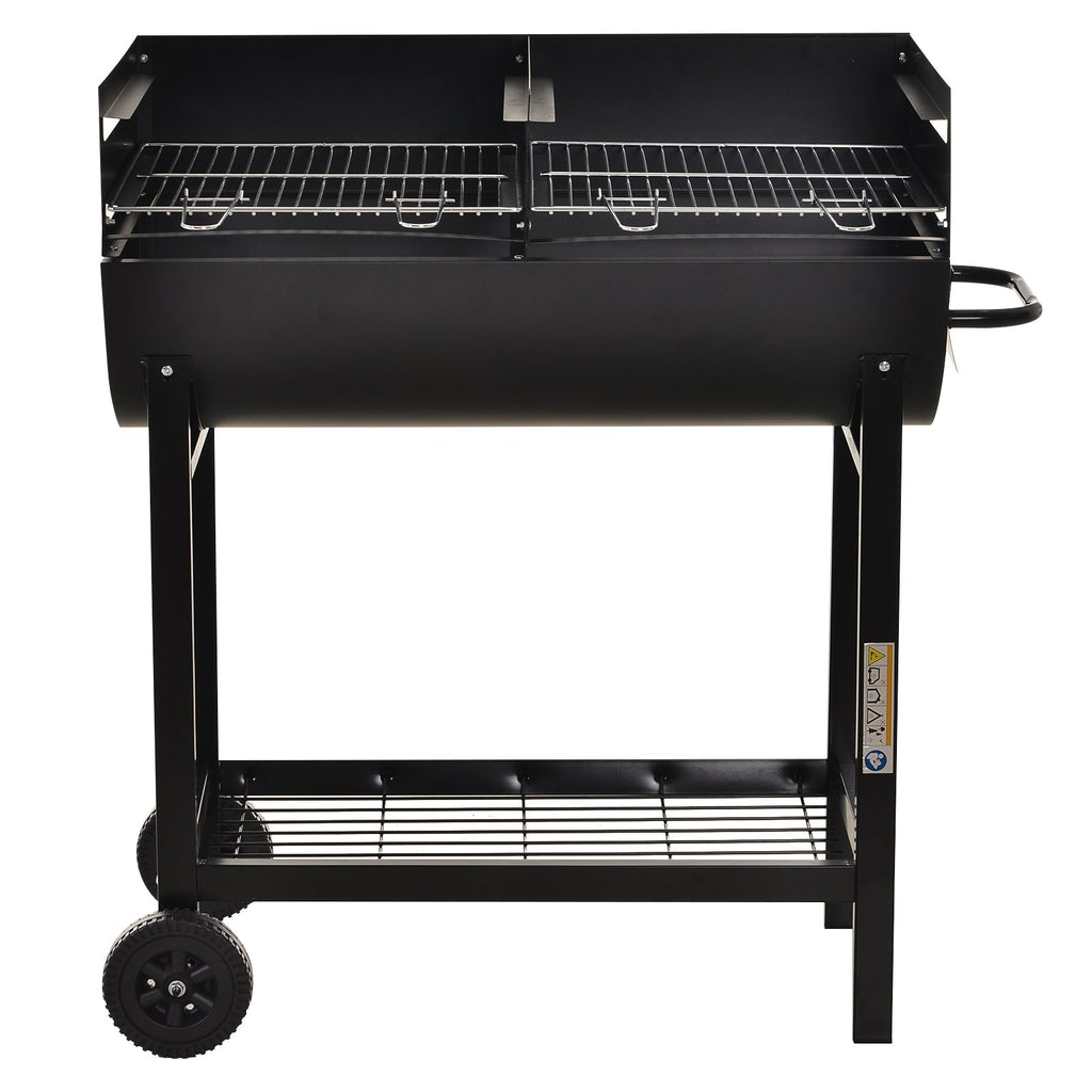 Outsunny Steel 2-Grill Charcoal BBQ w/ Wheels Black - SGP Garden Ltd