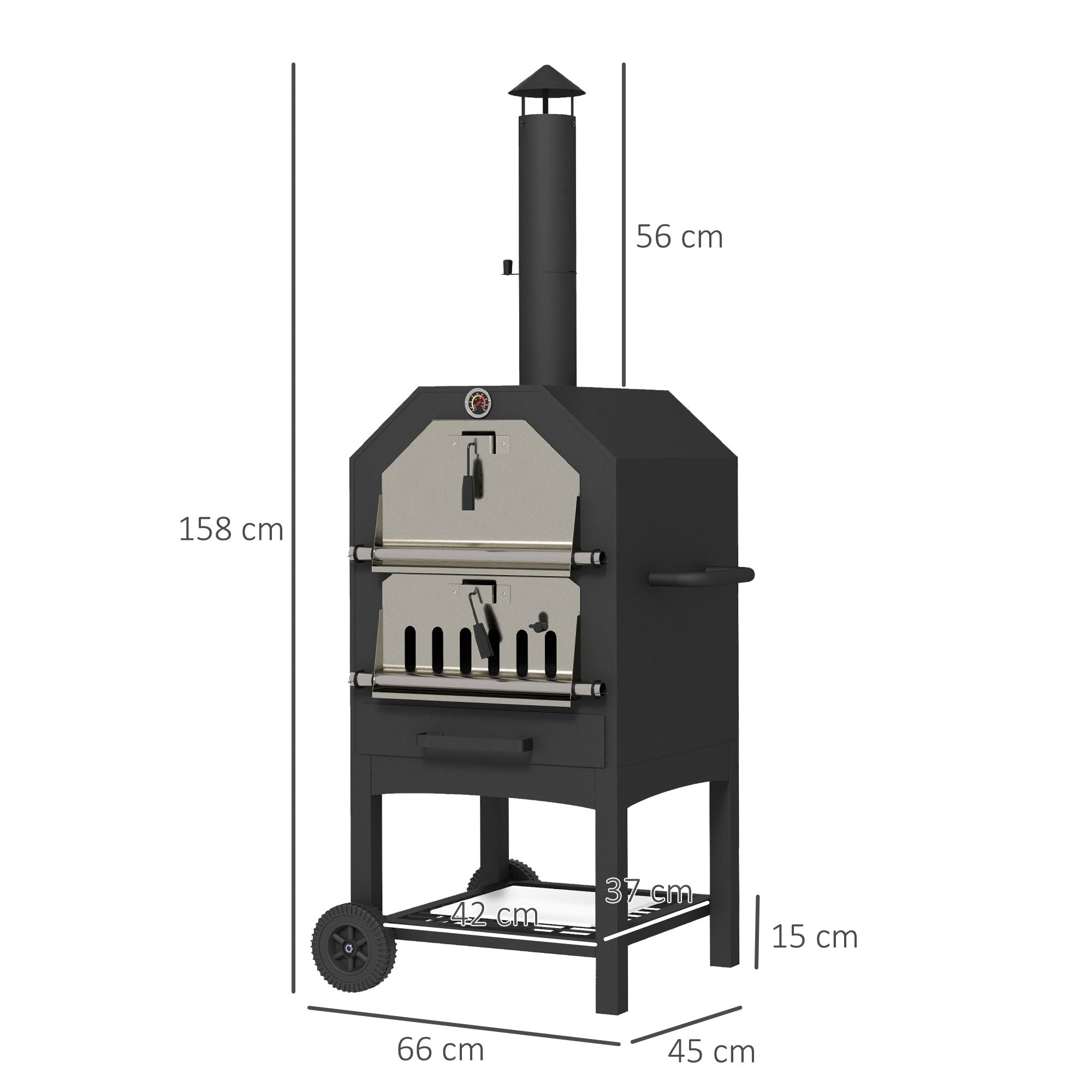 Outsunny Steel 3-Tier Outdoor Pizza Oven Charcoal BBQ Grill, Black - SGP Garden Ltd