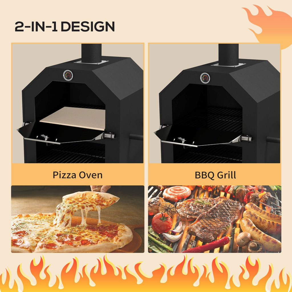 Outsunny Steel 3-Tier Outdoor Pizza Oven Charcoal BBQ Grill, Black - SGP Garden Ltd