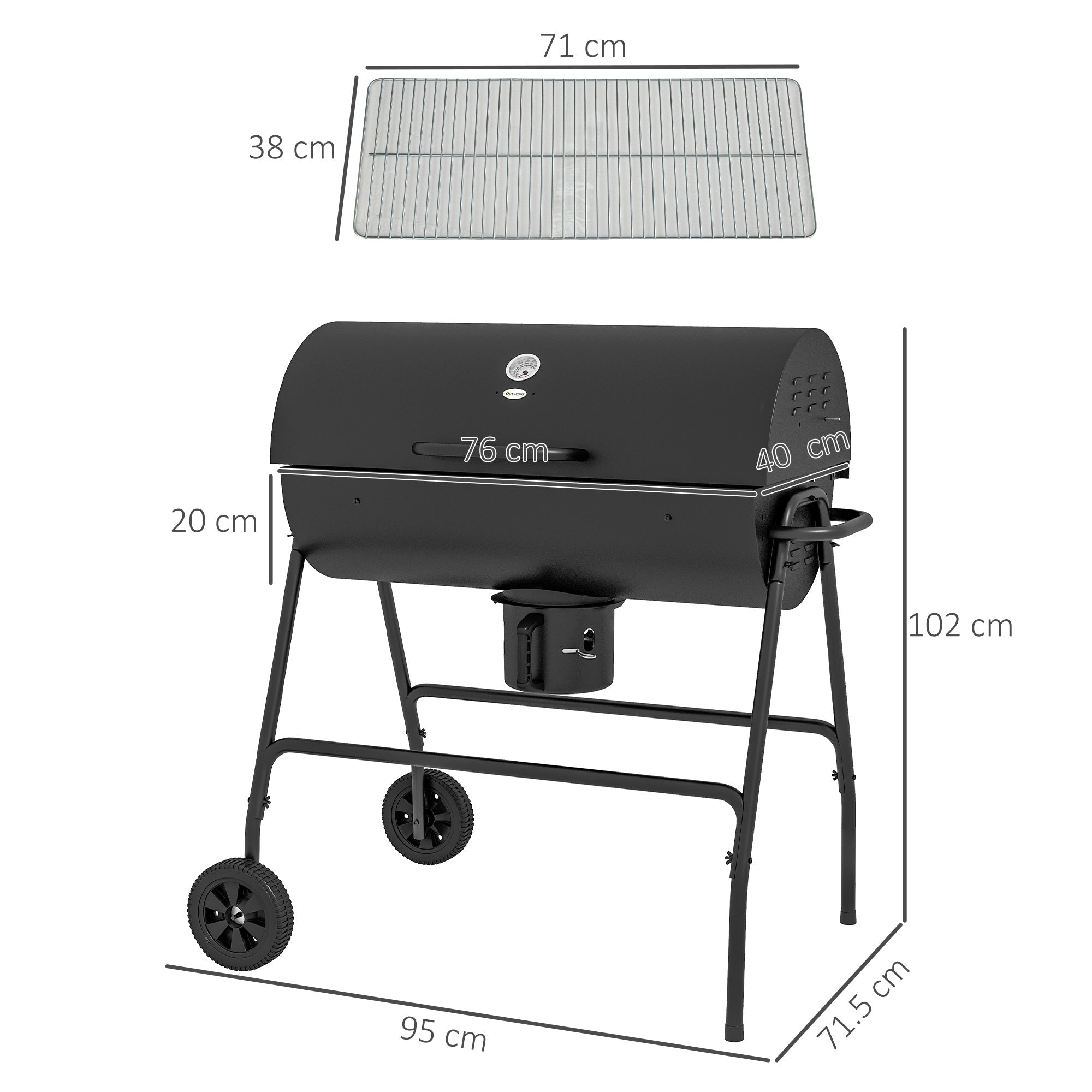 Outsunny Steel Charcoal BBQ, with Ash Catcher and Warming Rack - SGP Garden Ltd