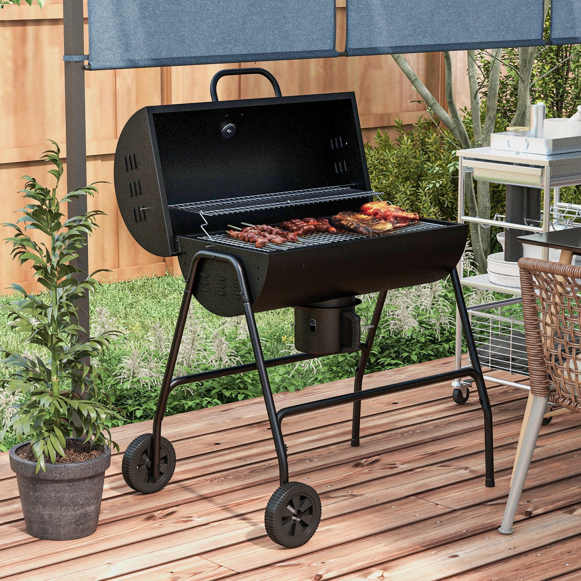 Outsunny Steel Charcoal BBQ, with Ash Catcher and Warming Rack - SGP Garden Ltd