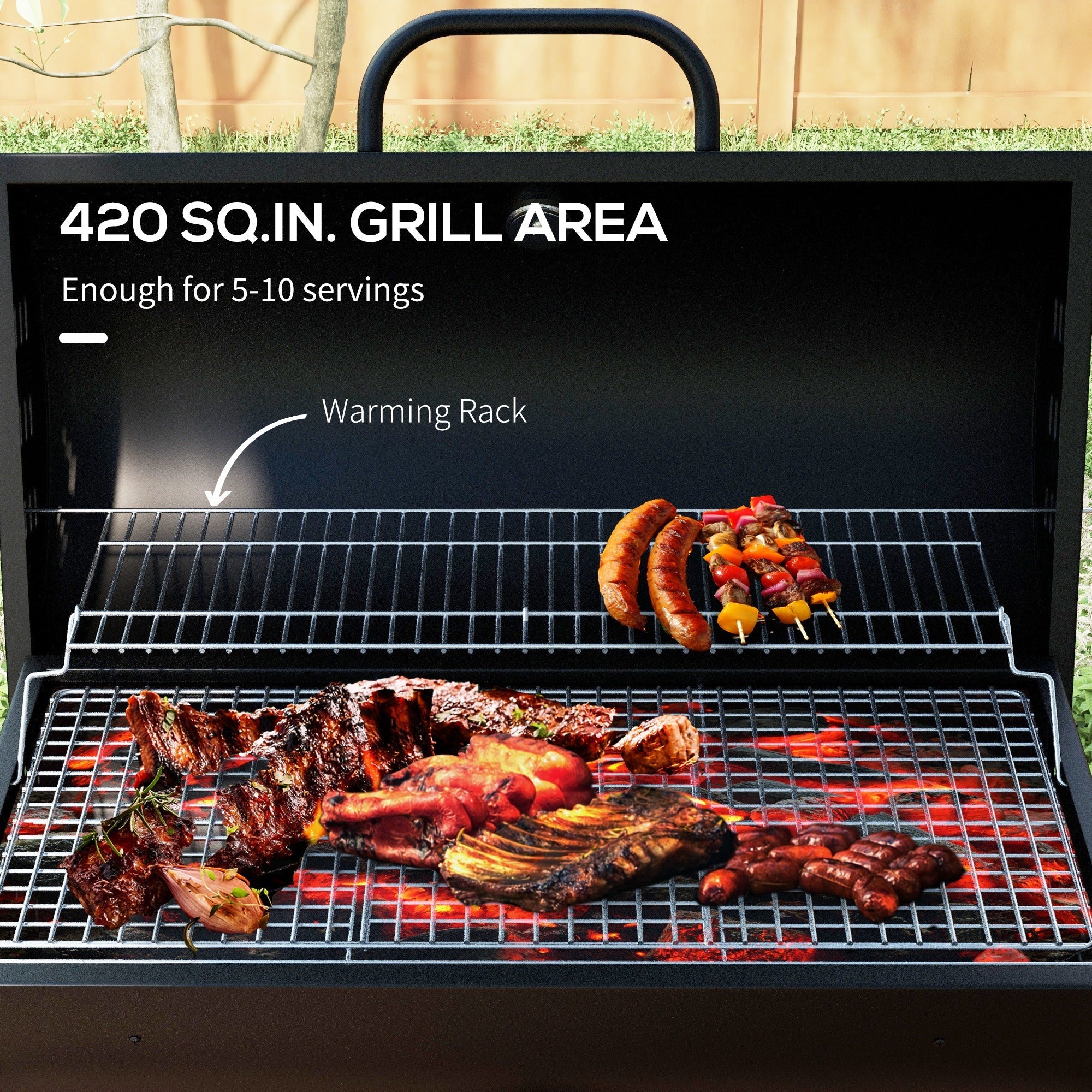 Outsunny Steel Charcoal BBQ, with Ash Catcher and Warming Rack - SGP Garden Ltd