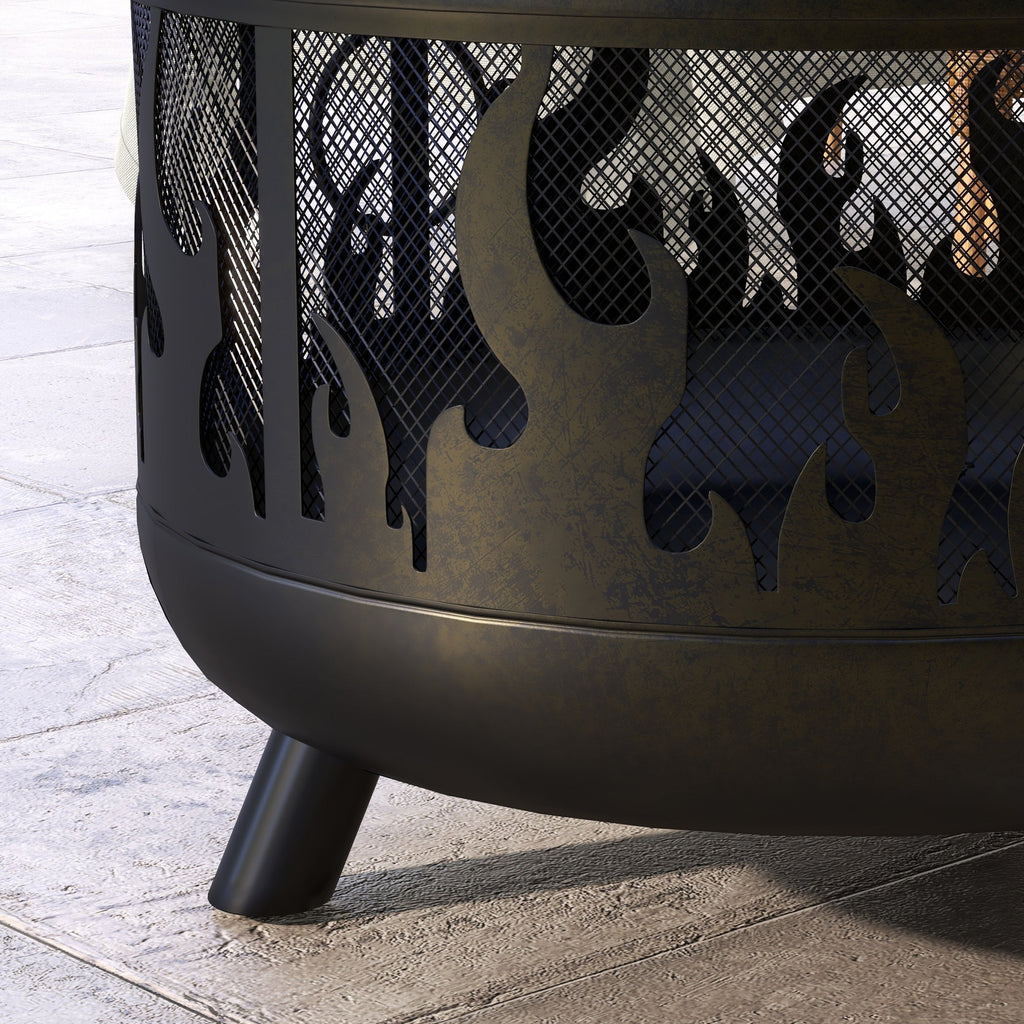 Outsunny Steel Fire Pit BBQ, with Poker - Black - SGP Garden Ltd
