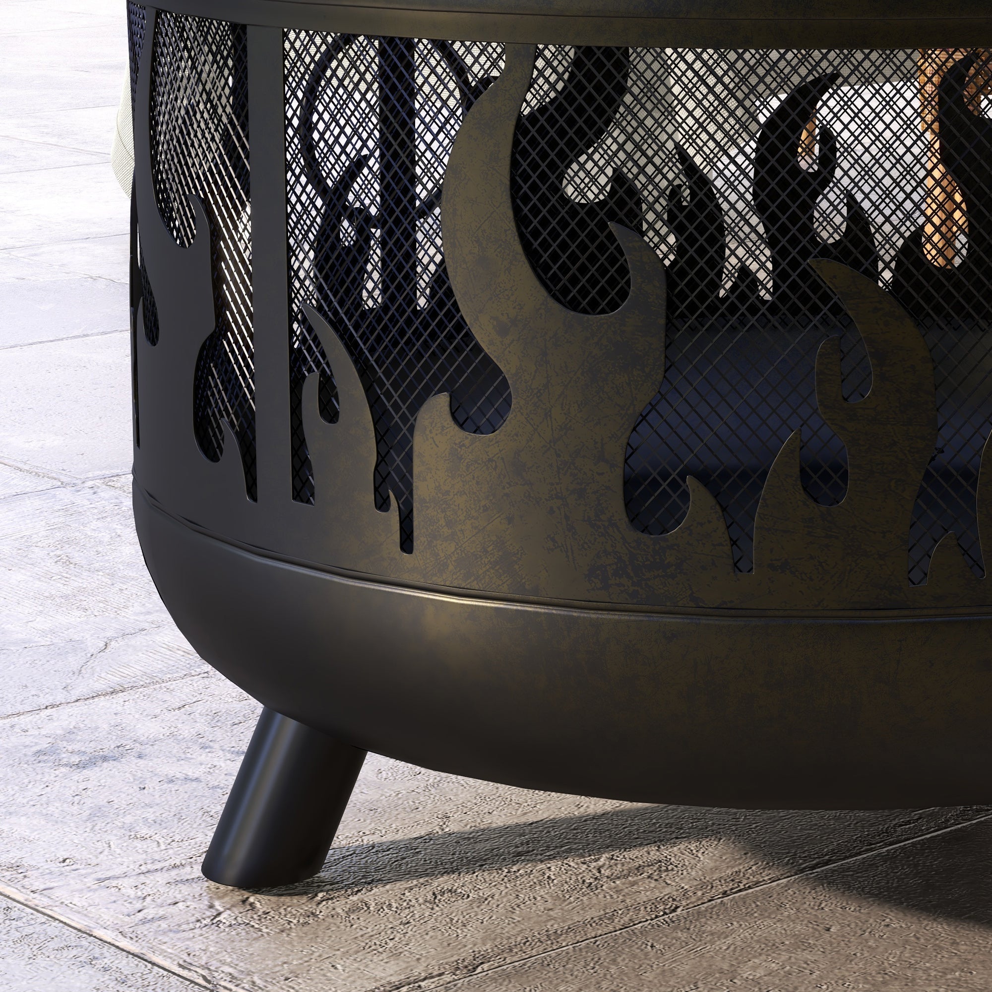 Outsunny Steel Fire Pit BBQ, with Poker - Black - SGP Garden Ltd
