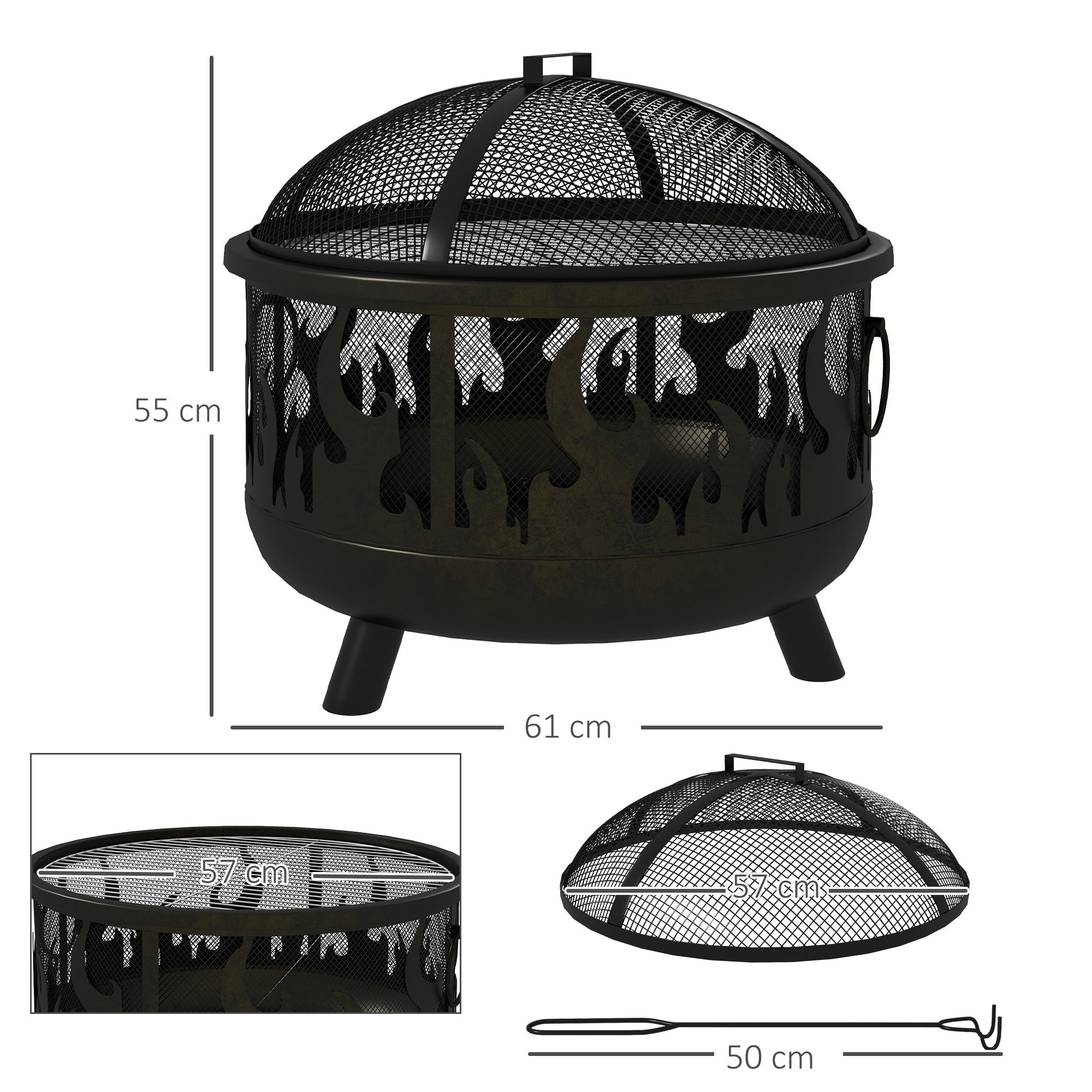 Outsunny Steel Fire Pit BBQ, with Poker - Black - SGP Garden Ltd