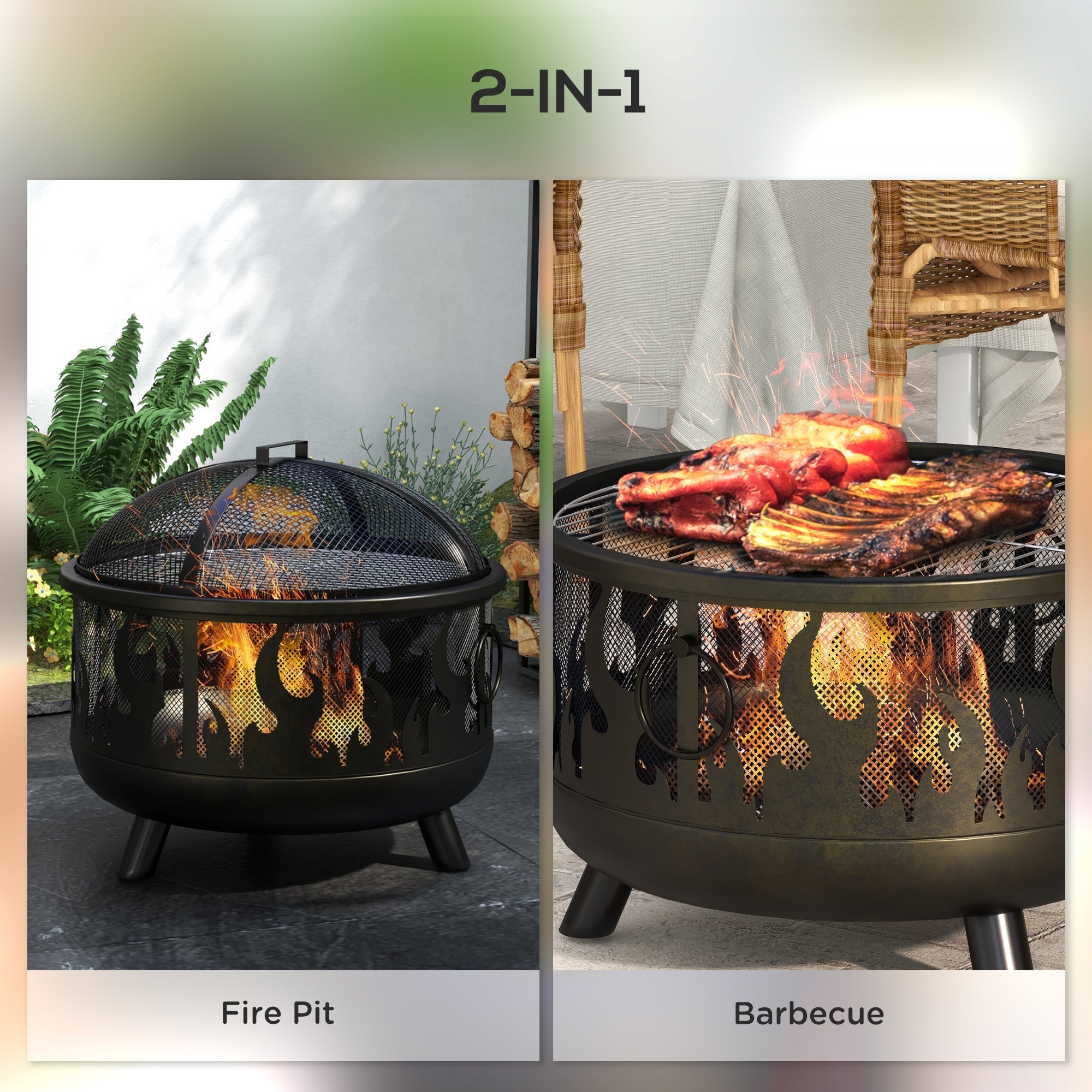 Outsunny Steel Fire Pit BBQ, with Poker - Black - SGP Garden Ltd