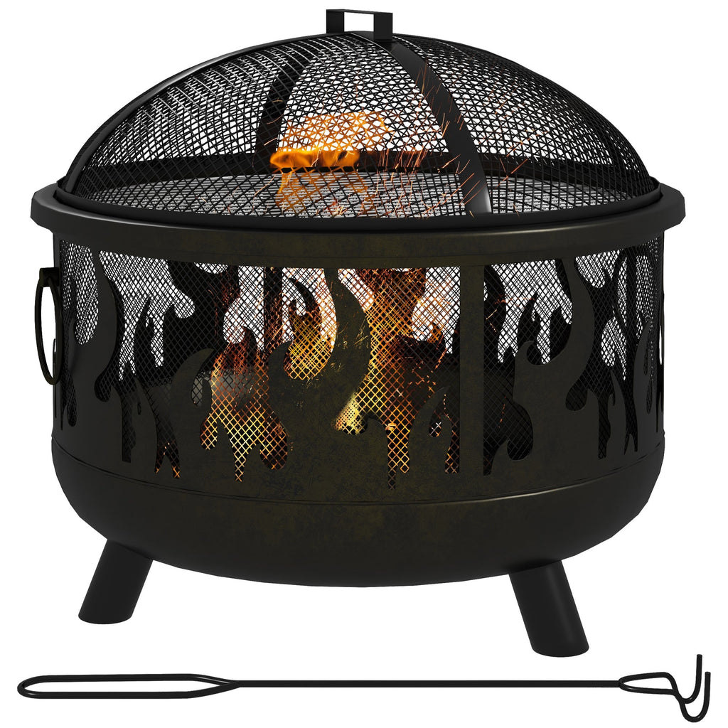 Outsunny Steel Fire Pit BBQ, with Poker - Black - SGP Garden Ltd