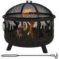 Outsunny Steel Fire Pit BBQ, with Poker - Black - SGP Garden Ltd