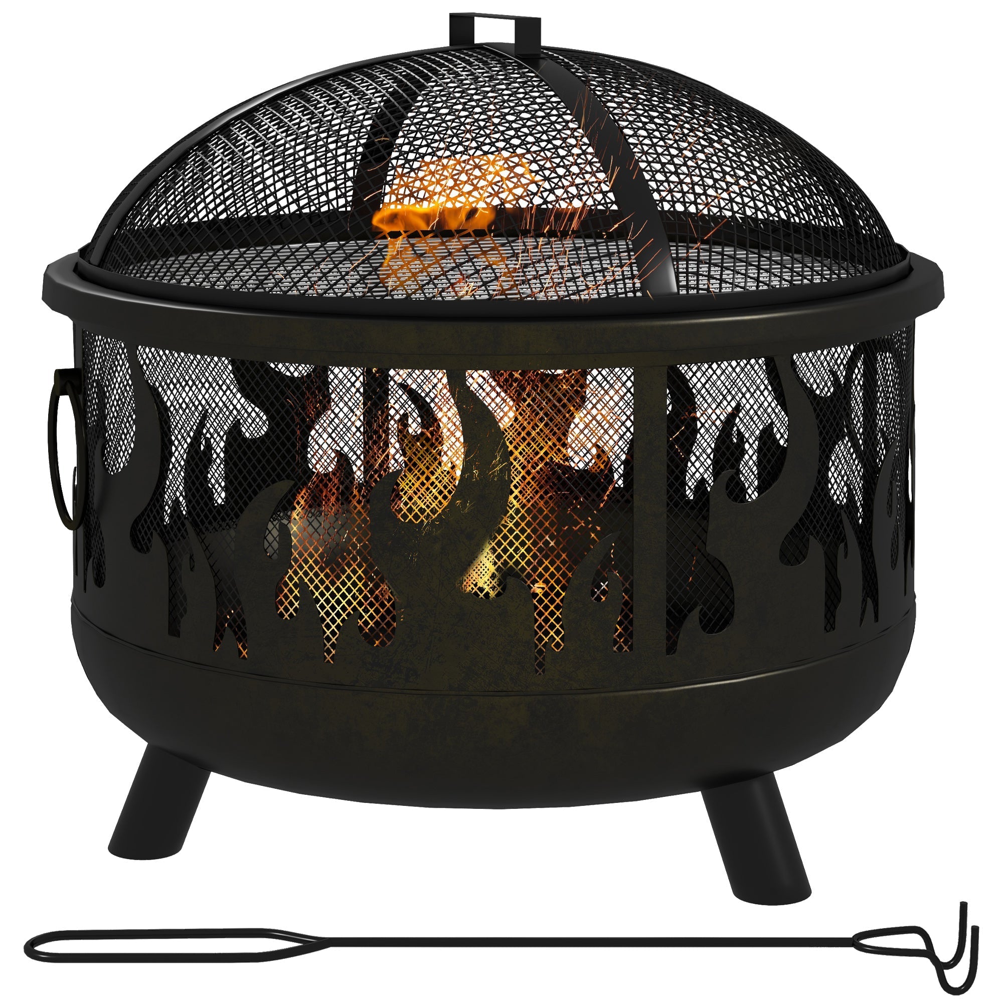 Outsunny Steel Fire Pit BBQ, with Poker - Black - SGP Garden Ltd