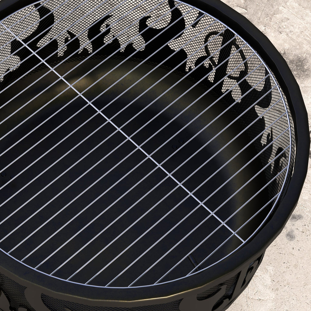 Outsunny Steel Fire Pit BBQ, with Poker - Black - SGP Garden Ltd