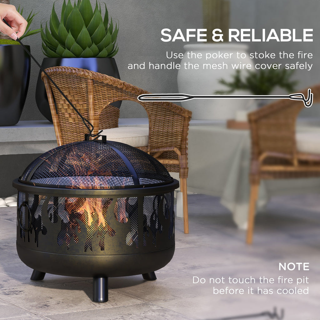 Outsunny Steel Fire Pit BBQ, with Poker - Black - SGP Garden Ltd