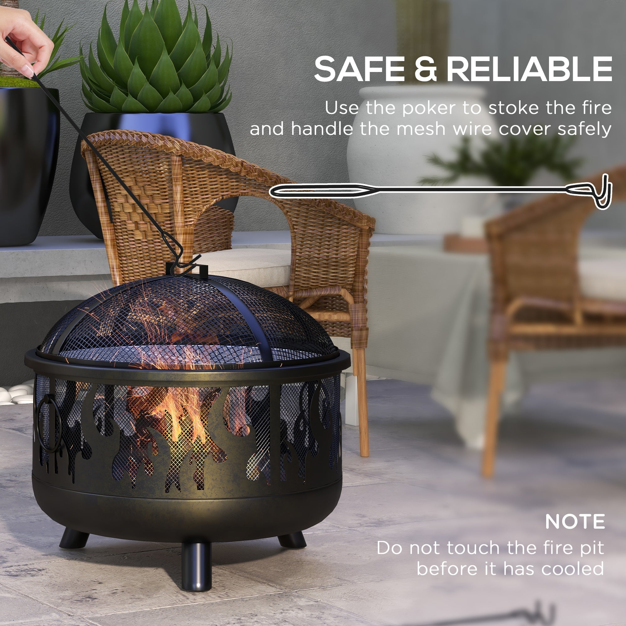 Outsunny Steel Fire Pit BBQ, with Poker - Black - SGP Garden Ltd