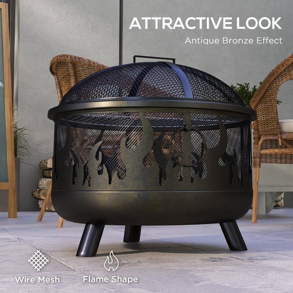Outsunny Steel Fire Pit BBQ, with Poker - Black - SGP Garden Ltd