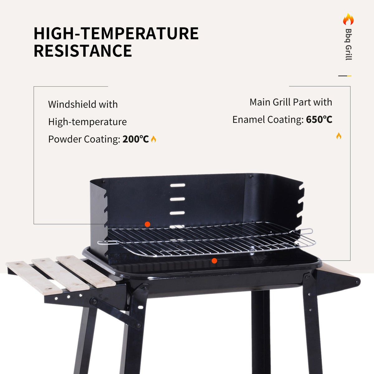 Outsunny Trolley Charcoal BBQ Barbecue Grill Outdoor Patio Garden Heating Smoker with Side Trays Storage Shelf and Wheels - SGP Garden Ltd