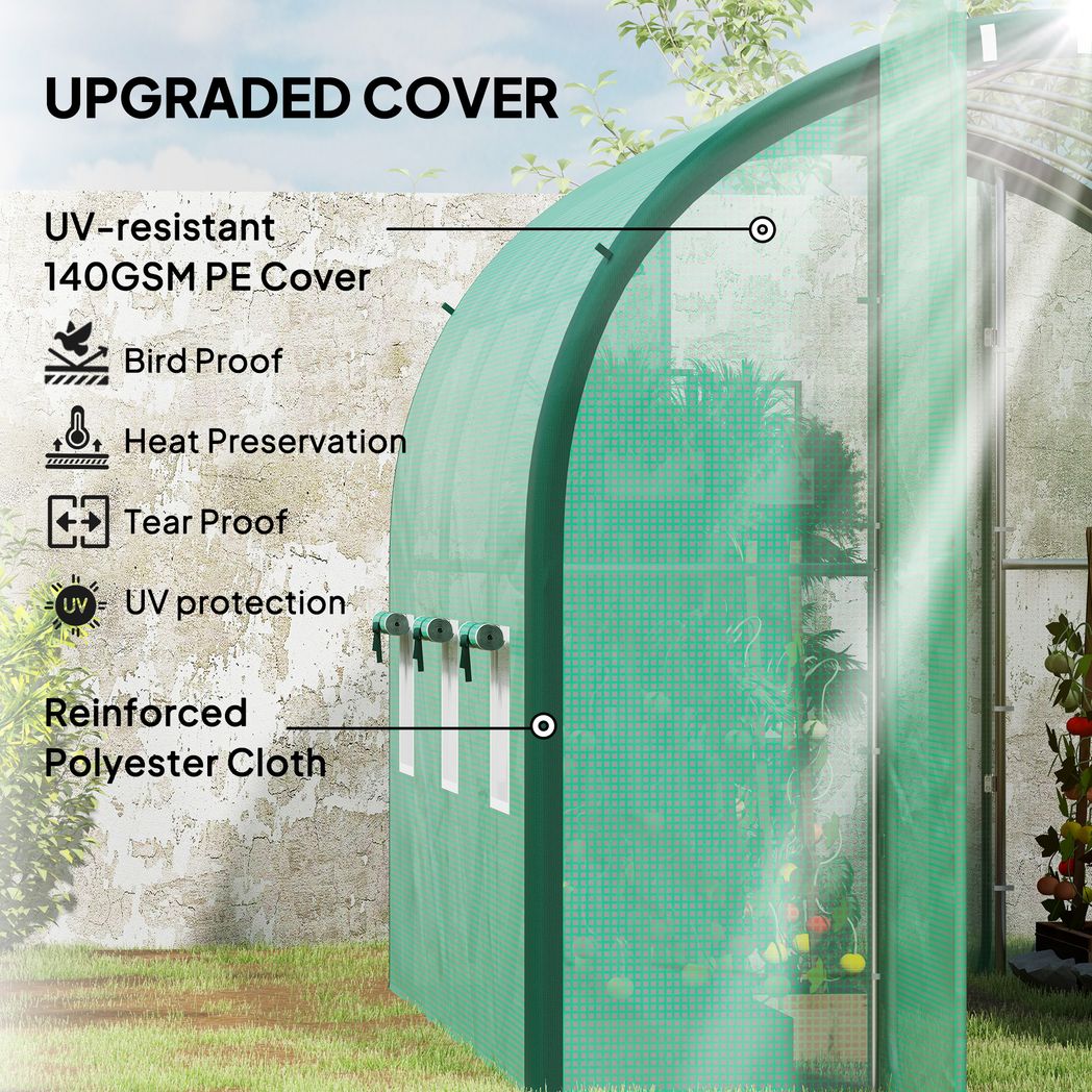 Outsunny Tunnel Greenhouse Upgraded Structure, Hinged Doors, 4 x 3(m) - SGP Garden Ltd