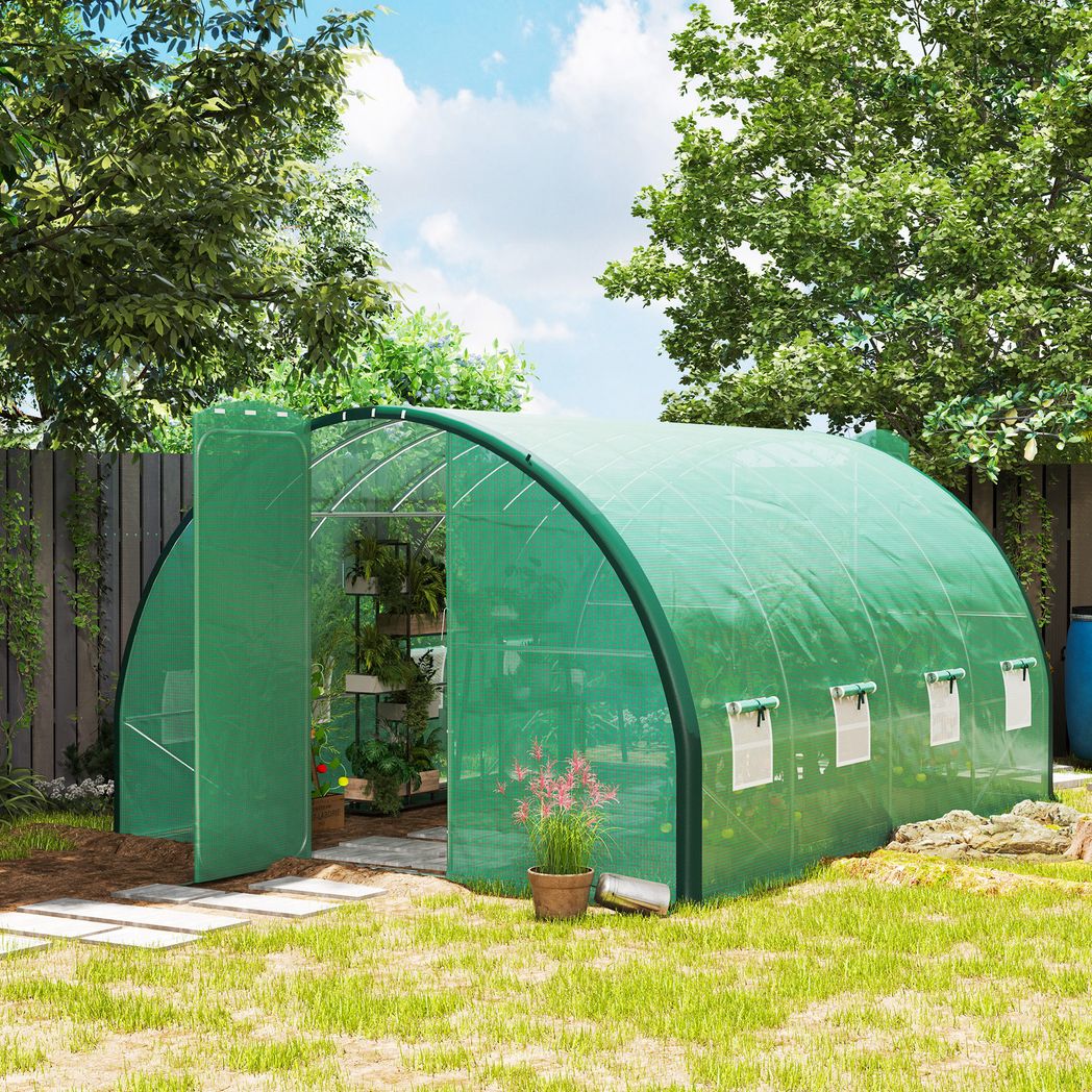 Outsunny Tunnel Greenhouse Upgraded Structure, Hinged Doors, 4 x 3(m) - SGP Garden Ltd