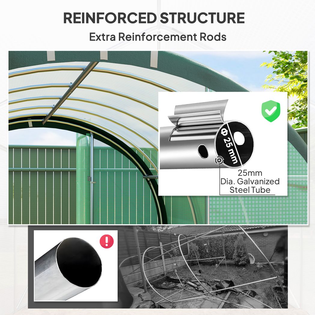 Outsunny Tunnel Greenhouse Upgraded Structure, Hinged Doors, 4 x 3(m) - SGP Garden Ltd
