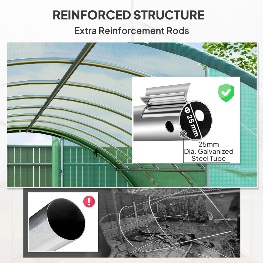 Outsunny Tunnel Greenhouse Upgraded Structure, Hinged Doors, 4 x 3(m) - SGP Garden Ltd