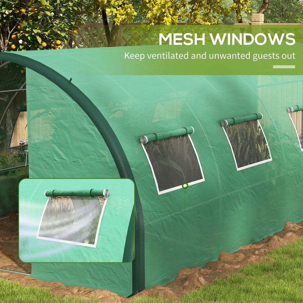 Outsunny Tunnel Greenhouse, Upgraded Structure, Hinged Doors, 6 x 3(m), Green - SGP Garden Ltd