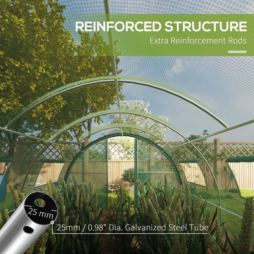 Outsunny Tunnel Greenhouse, Upgraded Structure, Hinged Doors, 6 x 3(m), Green - SGP Garden Ltd