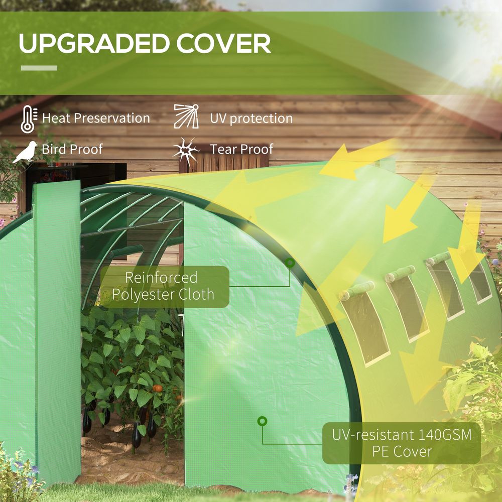 Outsunny Tunnel Greenhouse, Upgraded Structure, Hinged Doors, 6 x 3(m), Green - SGP Garden Ltd