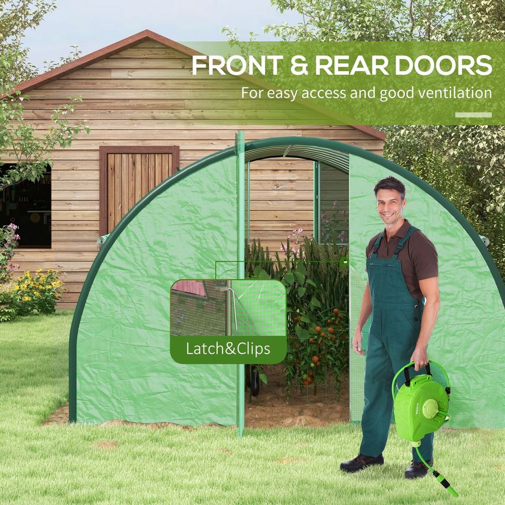 Outsunny Tunnel Greenhouse, Upgraded Structure, Hinged Doors, 6 x 3(m), Green - SGP Garden Ltd