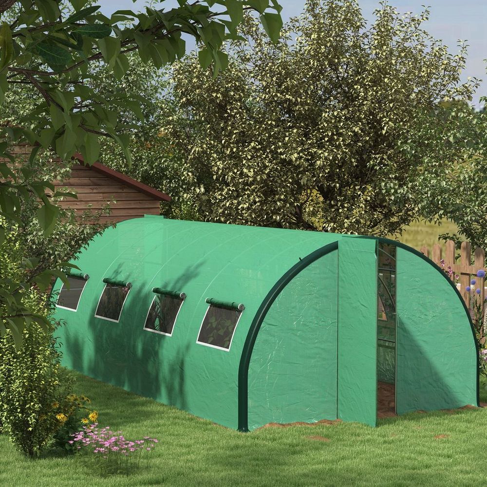 Outsunny Tunnel Greenhouse, Upgraded Structure, Hinged Doors, 6 x 3(m), Green - SGP Garden Ltd