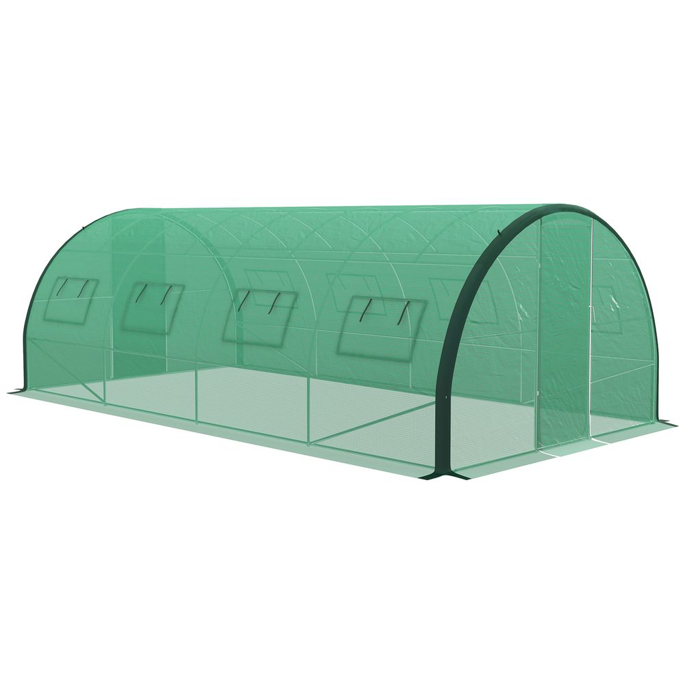 Outsunny Tunnel Greenhouse, Upgraded Structure, Hinged Doors, 6 x 3(m), Green - SGP Garden Ltd