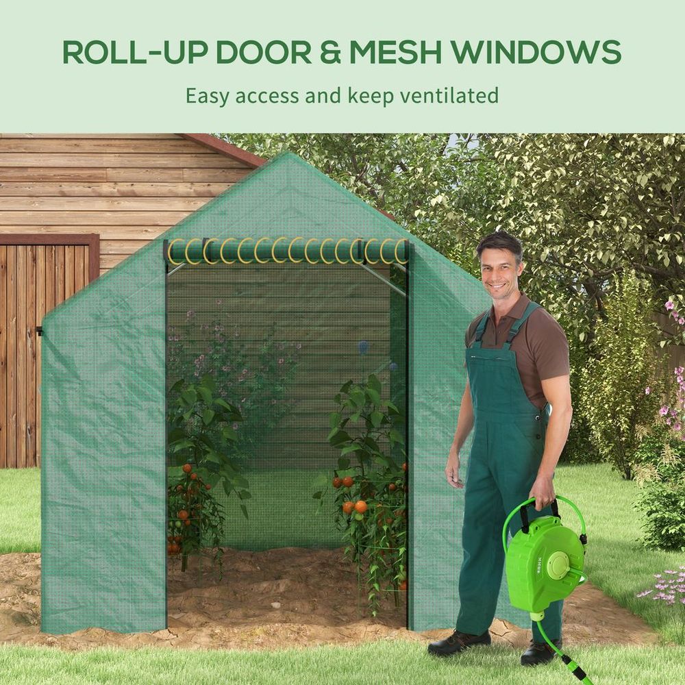 Outsunny Tunnel Greenhouse - UV-resistant PE Cover, Wide Door, 2x3m, Green - SGP Garden Ltd
