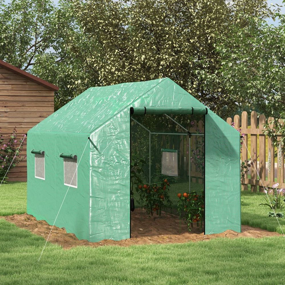Outsunny Tunnel Greenhouse - UV-resistant PE Cover, Wide Door, 2x3m, Green - SGP Garden Ltd