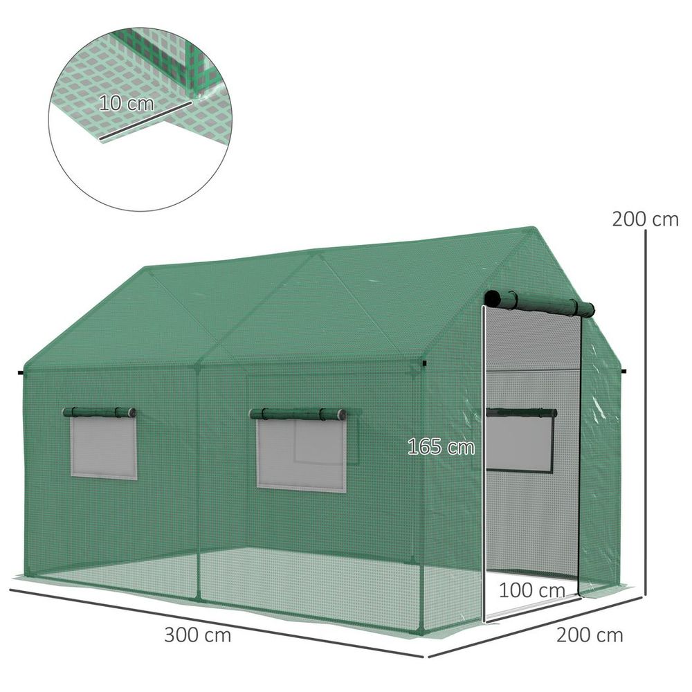 Outsunny Tunnel Greenhouse - UV-resistant PE Cover, Wide Door, 2x3m, Green - SGP Garden Ltd