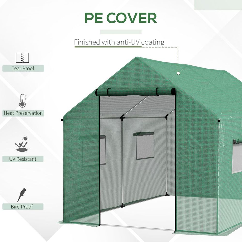 Outsunny Tunnel Greenhouse - UV-resistant PE Cover, Wide Door, 2x3m, Green - SGP Garden Ltd