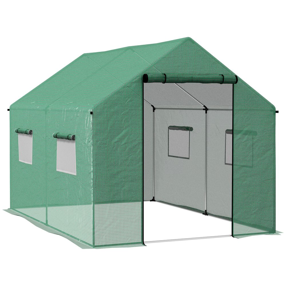 Outsunny Tunnel Greenhouse - UV-resistant PE Cover, Wide Door, 2x3m, Green - SGP Garden Ltd