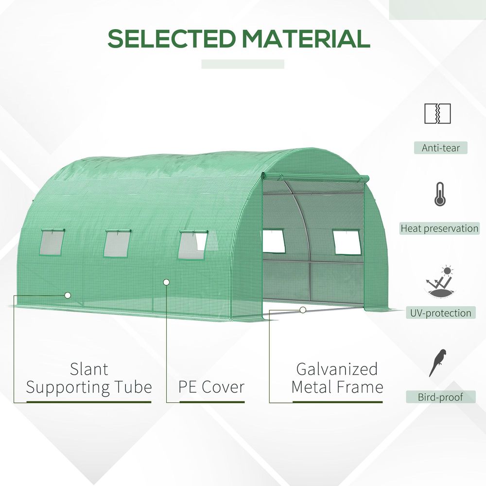 Outsunny Tunnel Greenhouse with Roll-Up Door & 6 Windows - Green - SGP Garden Ltd