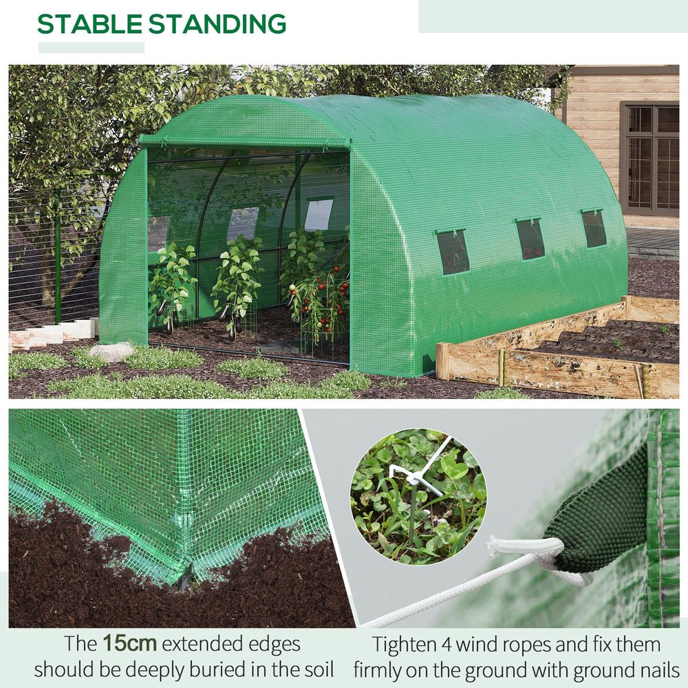 Outsunny Tunnel Greenhouse with Roll-Up Door & 6 Windows - Green - SGP Garden Ltd