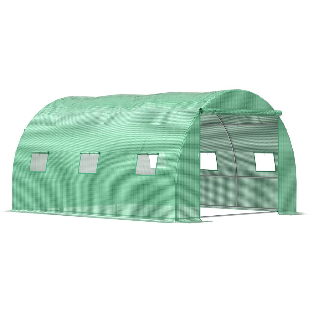 Outsunny Tunnel Greenhouse with Roll-Up Door & 6 Windows - Green - SGP Garden Ltd