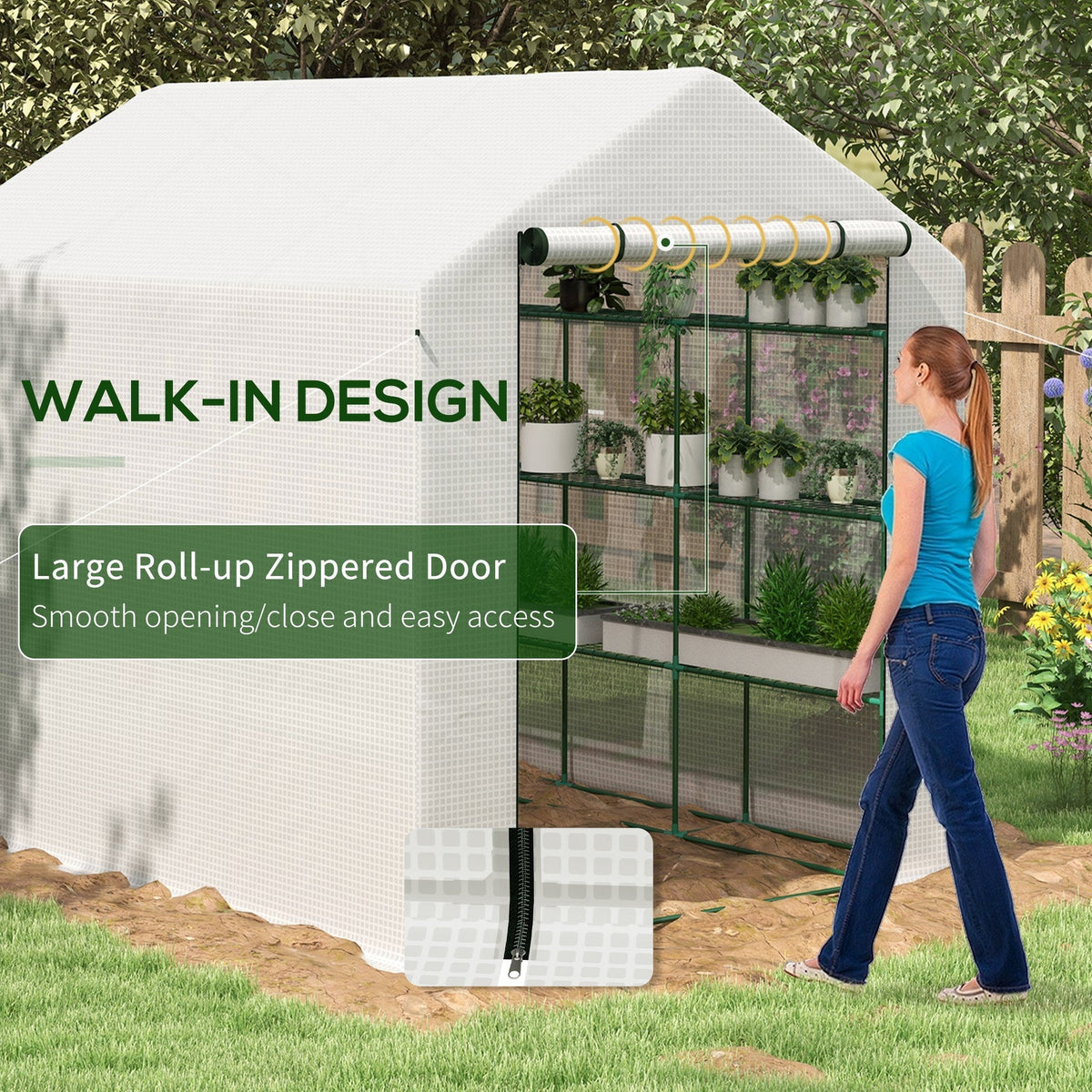 Outsunny Walk-in Garden Greenhouse Shelves Polytunnel Steeple Grow House - SGP Garden Ltd