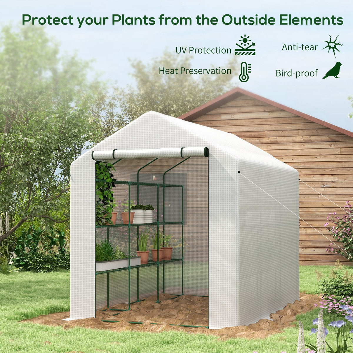 Outsunny Walk-in Garden Greenhouse Shelves Polytunnel Steeple Grow House - SGP Garden Ltd