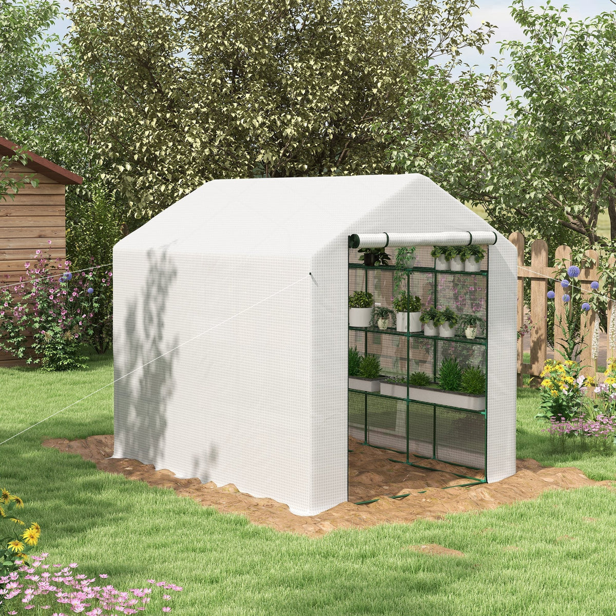 Outsunny Walk-in Garden Greenhouse Shelves Polytunnel Steeple Grow House - SGP Garden Ltd