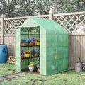 Outsunny Walk in Garden Greenhouse with Shelves Polytunnel Steeple Green house Grow House Removable Cover 143x138x190cm, Green - SGP Garden Ltd