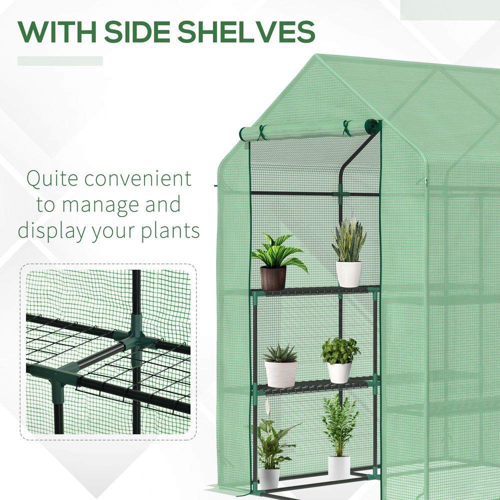 Outsunny Walk in Garden Greenhouse with Shelves Polytunnel Steeple Green house Grow House Removable Cover 143x138x190cm, Green - SGP Garden Ltd