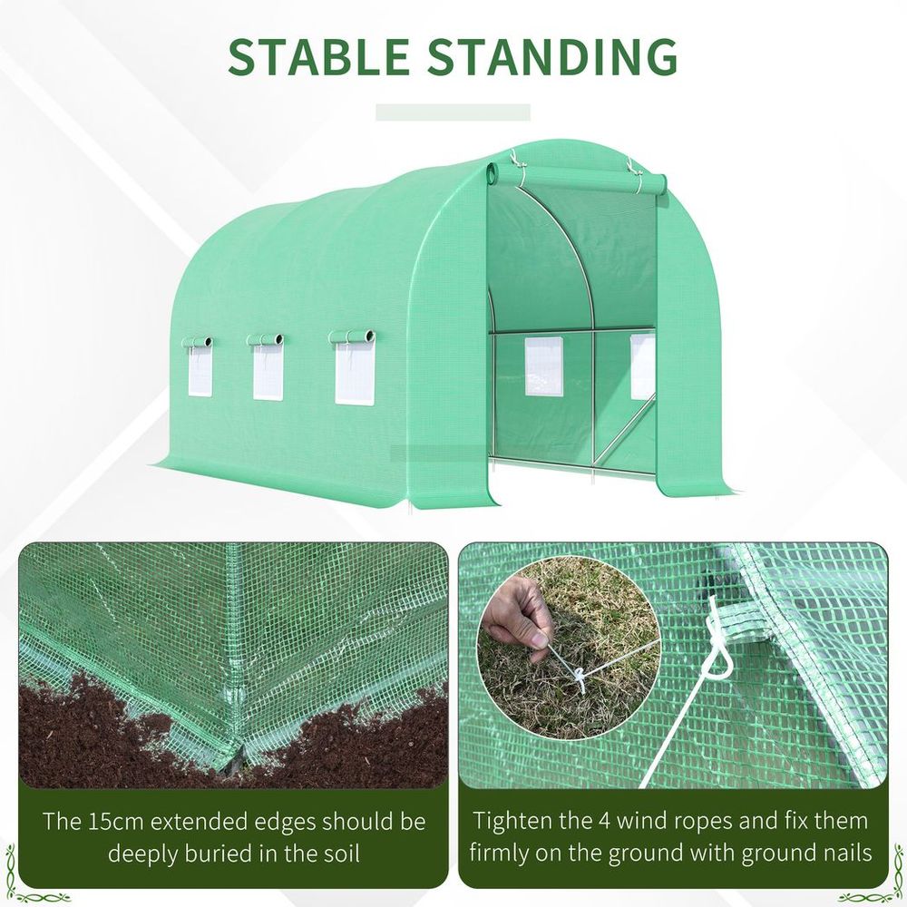 Outsunny Walk-In Gardening Greenhouse | 4.5m x 2m x 2m | PE Cover, Galvanized Steel Frame | Green - SGP Garden Ltd