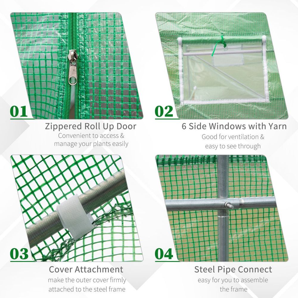 Outsunny Walk-In Gardening Greenhouse | 4.5m x 2m x 2m | PE Cover, Galvanized Steel Frame | Green - SGP Garden Ltd