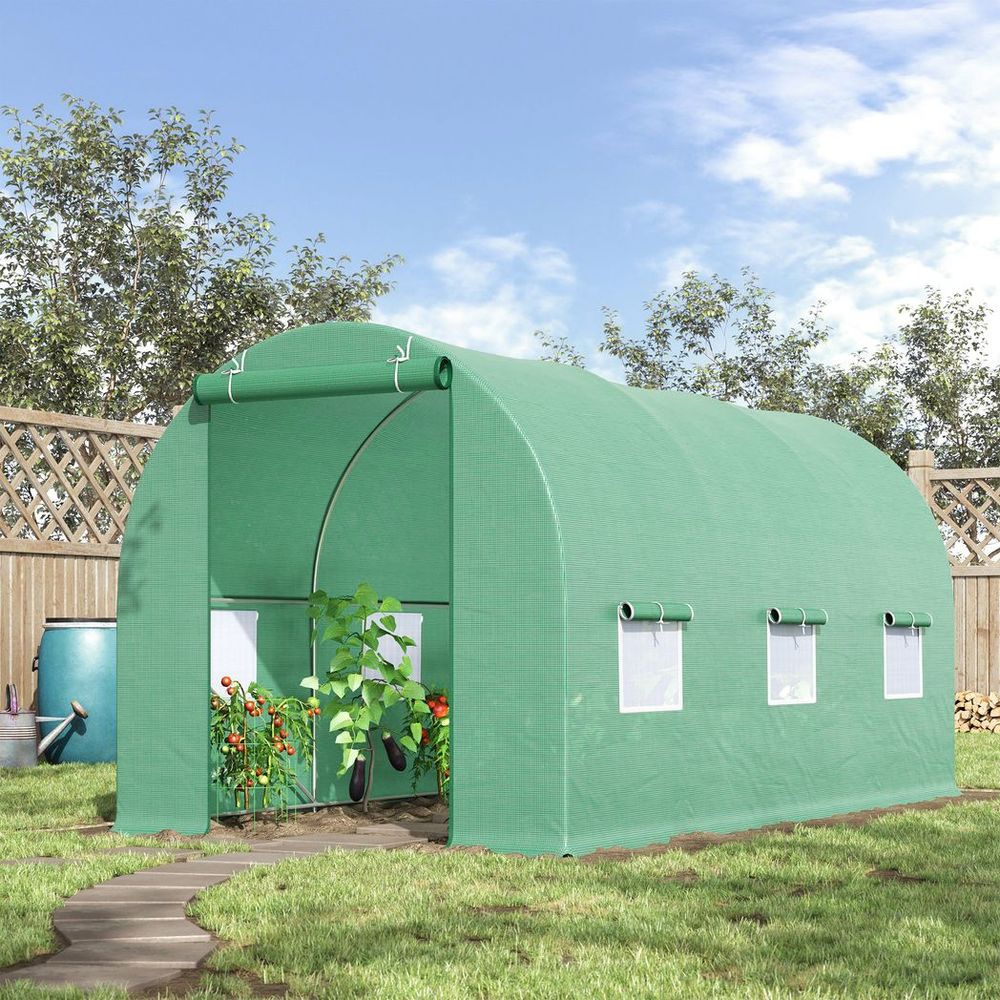 Outsunny Walk-In Gardening Greenhouse | 4.5m x 2m x 2m | PE Cover, Galvanized Steel Frame | Green - SGP Garden Ltd