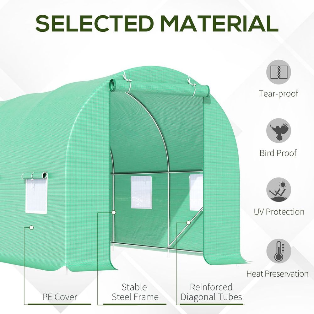 Outsunny Walk-In Gardening Greenhouse | 4.5m x 2m x 2m | PE Cover, Galvanized Steel Frame | Green - SGP Garden Ltd