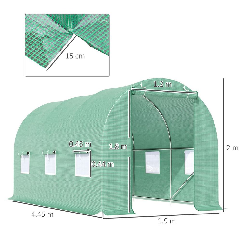 Outsunny Walk-In Gardening Greenhouse | 4.5m x 2m x 2m | PE Cover, Galvanized Steel Frame | Green - SGP Garden Ltd