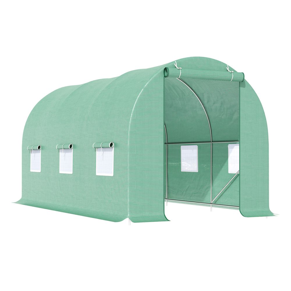 Outsunny Walk-In Gardening Greenhouse | 4.5m x 2m x 2m | PE Cover, Galvanized Steel Frame | Green - SGP Garden Ltd