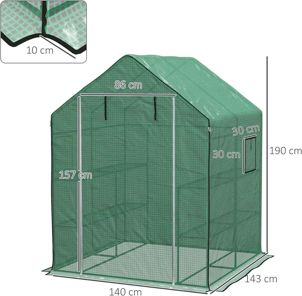 Outsunny Walk-in Greenhouse Cover Replacement with Door and Mesh Windows, Green - SGP Garden Ltd